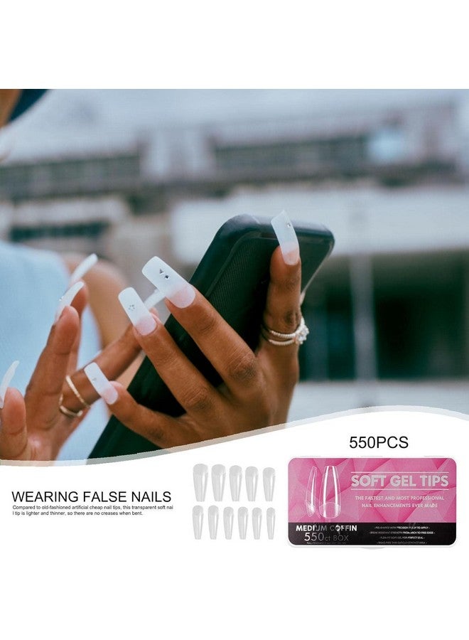 NAILWIND Nail Tips,soft Gel Full Cover Nails, Clear Acrylic Nail Tips Artificial False Nails with Box Fake Nail Extension for Nails Salons DIY (M - Coffin full, 550 pcs) - Image 4