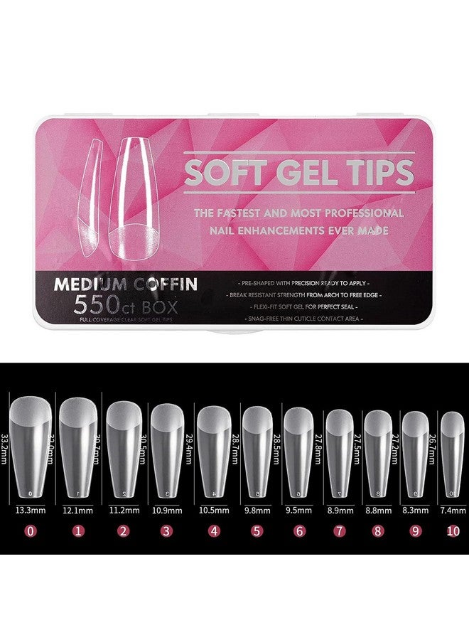 NAILWIND Nail Tips,soft Gel Full Cover Nails, Clear Acrylic Nail Tips Artificial False Nails with Box Fake Nail Extension for Nails Salons DIY (M - Coffin full, 550 pcs) - Image 1