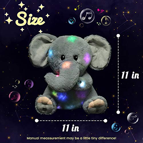 Hopearl LED Musical Stuffed Elephant Lighting Up Singing Plush Toy Adjustable Volume Lullaby Animated Soothe Birthday Festival for Kids Toddler Girls Gray 11 - Image 5