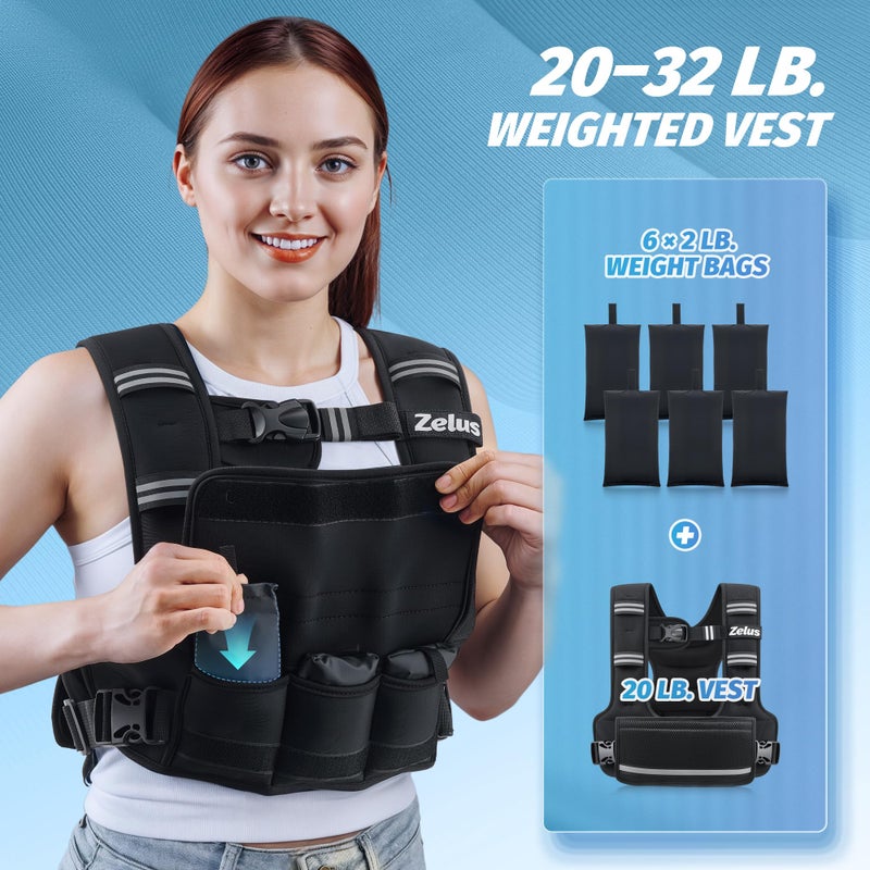 ZELUS Weighted Vest for Women Men, 4-10lb/11-20lb/20-32lb Curve-Fit Ergonomic Design Adjustable Workout Vest with 6 Iron Sand Bags, SGS-Certified Rucking Vest for Strength Training & Cardio Workouts - Image 3