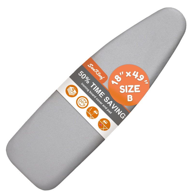Extra Wide Ironing Board Cover and Pad Sunkloof 18X49 Ironing Board Cover Resist Scorching and Staining Extra Thick Reflective Silicone Ironing Board Cover with Padding Elastic Edges 4 Fasteners