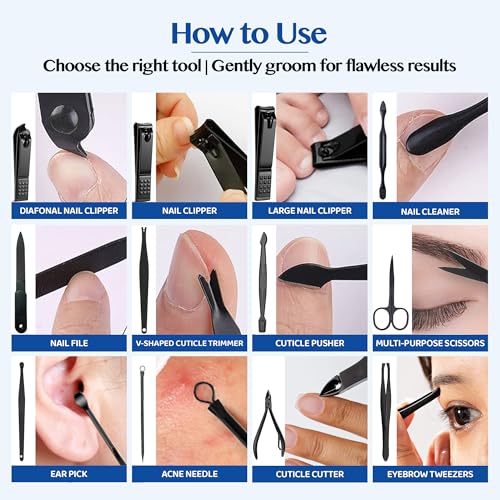 Dr.Foot Dr Foot Manicure & Pedicure Kit for Women & Men | Nail Cutter set | Manicure Kit | Grooming Kit for men | Pedicure Set | Manicure Kit for Women | Nail clippers | Black Leather Travel Case | 12 in 1 - Image 4