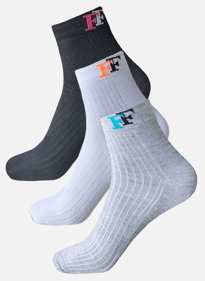 FIMS Pack of 3 Ankle Length Socks - Black, White, Grey - Image 1