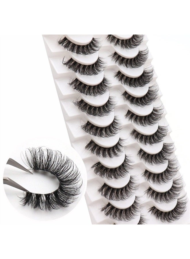 Veleasha Russian Strip Lashes with Clear Band Looks Like Eyelash Extensions D Curl Lash Strips 10 Pairs Pack (DT05) - Image 1