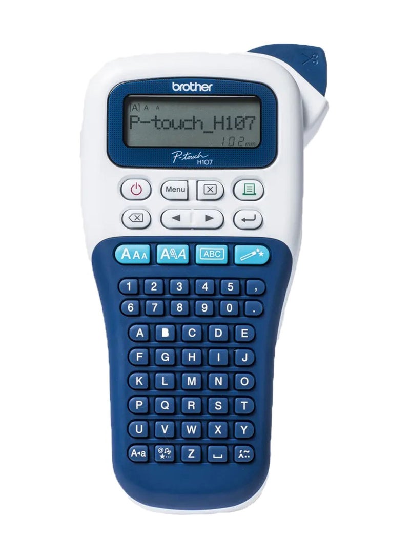 brother PT-H107B Portable Labeller for Home and Office up to 12mm, Printing Speed up to 20mm/sec, Blue and White white / blue - Image 1