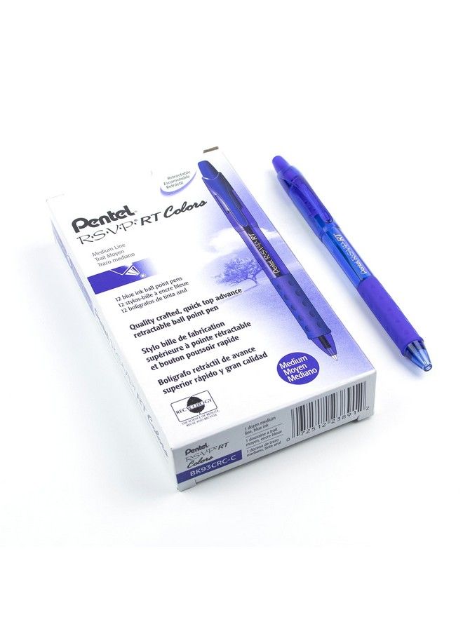 Pentel قلم حبر جاف جديد قابل للسحب من R.S.V.P. Rt Colors، متوسط الخط، حبر أزرق، علبة من 12 قلم (Bk93Crcc) - Image 1