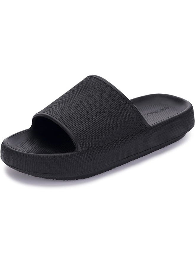 BRONAX Pillow Slippers for Women and Men | House Slides Shower Sandals | Cushioned Thick Sole, Black, 9-10 Women/7.5-8.5 Men - Image 1