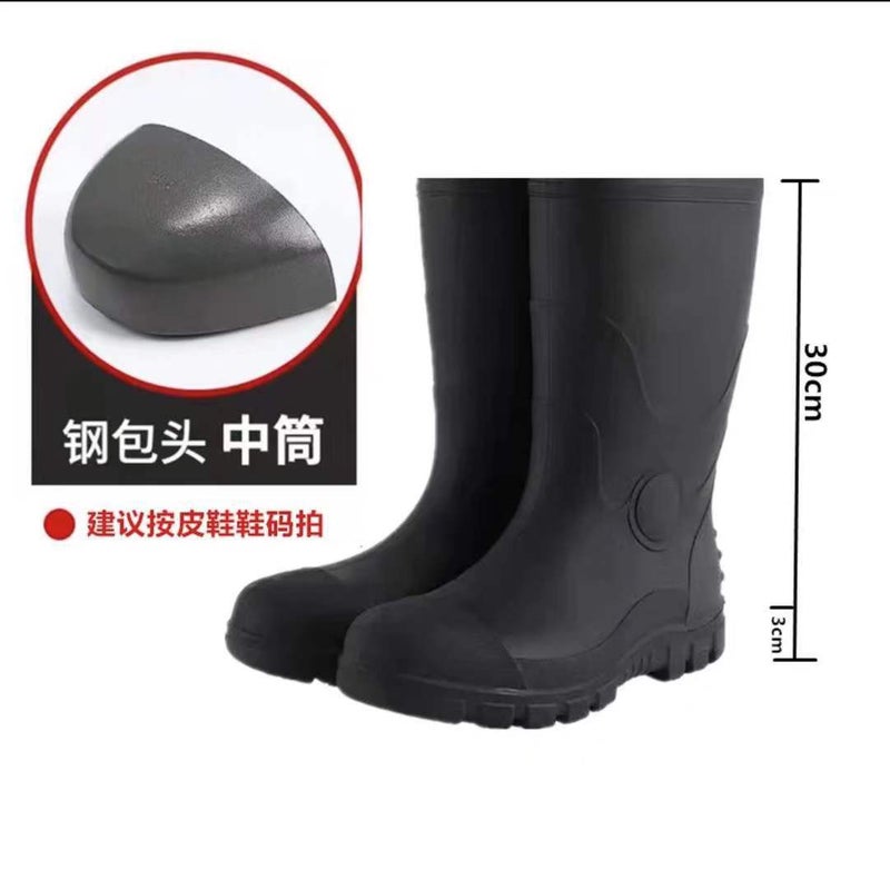 Steel-headed steel-soled industrial labor protection safety rain boots oil-resistant acid and alkali-resistant waterproof anti-smashing anti-puncture water shoes flood control overshoes - Image 1