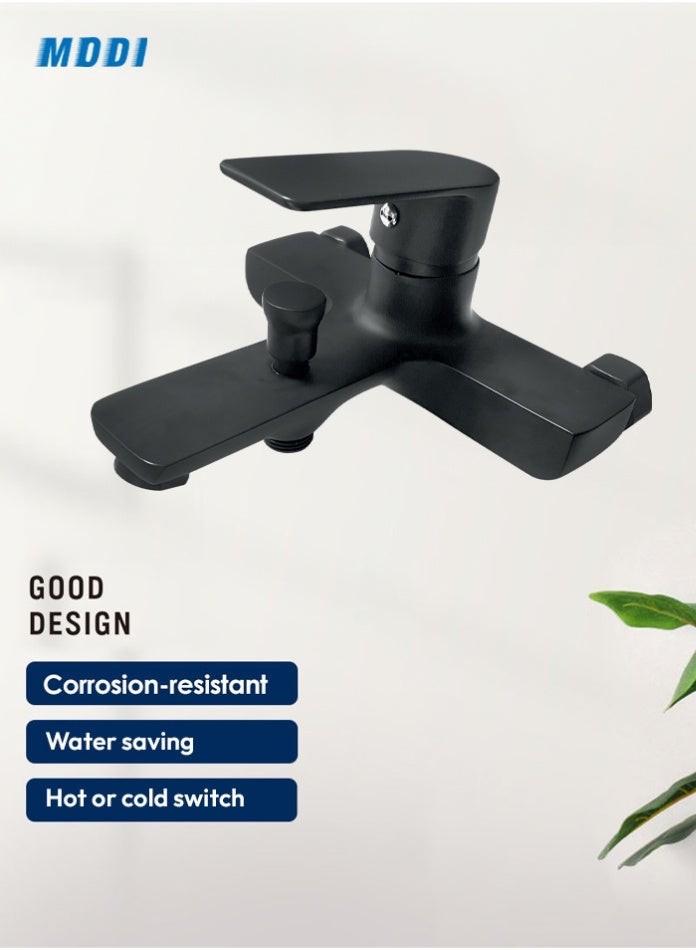 MODI Modern Matte Black Bath Mixer Faucet – Wall Mounted 1-Handle Tap with Diverter, Corrosion-Resistant Brass Body, Hot & Cold Water Mixer - Image 1