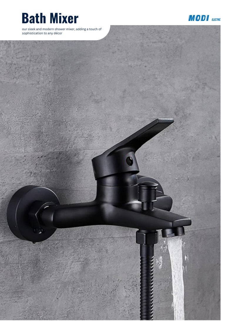 MODI Modern Matte Black Bath Mixer Faucet – Wall Mounted 1-Handle Tap with Diverter, Corrosion-Resistant Brass Body, Hot & Cold Water Mixer - Image 4