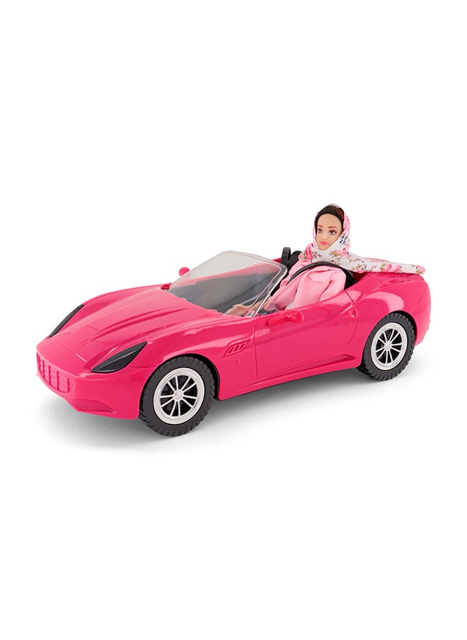 Fulla Ride And Drive Doll With Pink Car Dressed In Floral Scarf And Pink Denim Jacket Realistic Car Design For Adventure Play- Great For Imaginative Kids Who Love Pretend Travel, Perfect For Eid Gifting  - Image 2