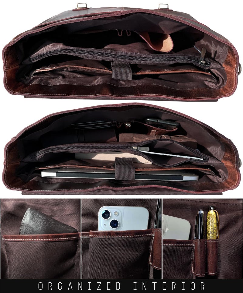 RUSTIC TOWN 16 inch Full Grain Leather MacBook Briefcase Bag - Crossbody Laptop Messenger Bag for Men Women (Mulberry) - Image 4