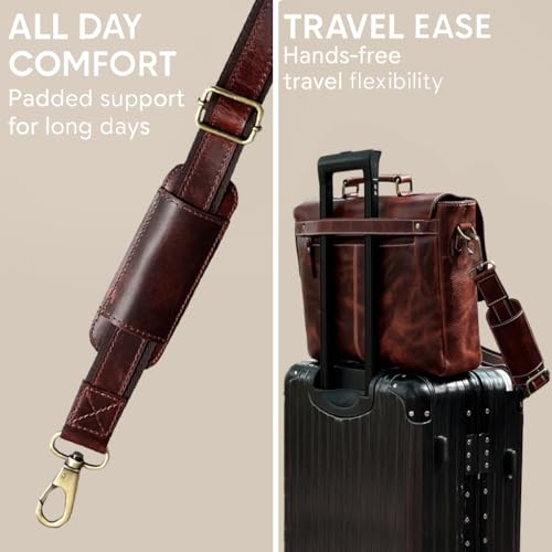RUSTIC TOWN 16 inch Full Grain Leather MacBook Briefcase Bag - Crossbody Laptop Messenger Bag for Men Women (Mulberry) - Image 5