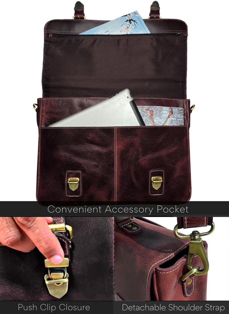 RUSTIC TOWN 16 inch Full Grain Leather MacBook Briefcase Bag - Crossbody Laptop Messenger Bag for Men Women (Mulberry) - Image 3