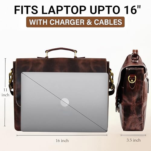 RUSTIC TOWN 16 inch Full Grain Leather MacBook Briefcase Bag - Crossbody Laptop Messenger Bag for Men Women (Mulberry) - Image 2