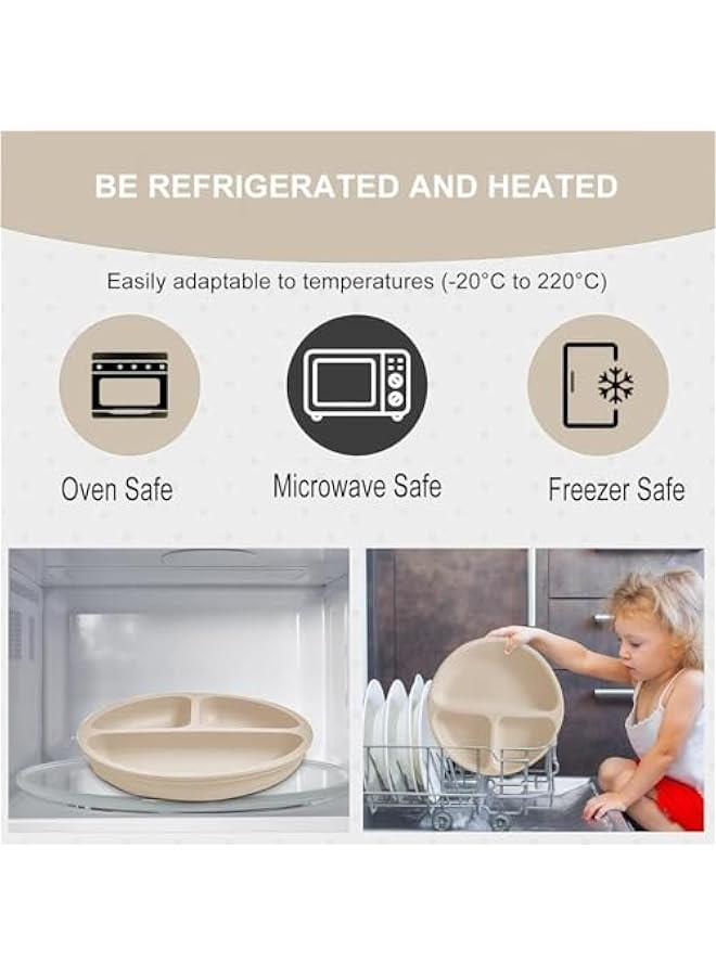 هوكور طقم أدوات تناول طعام سيليكون للأطفال، مستلزمات فطام للأطفال، طبق مقسم بقاعدة لاصقة، مجموعة أطباق تغذية ذاتية، ملاعق وشوك وكوب بفوهة شفط مضاد للانسكاب ومريلة قابلة للتعديل، لعُمر 6 أشهر فما فوق - Image 2