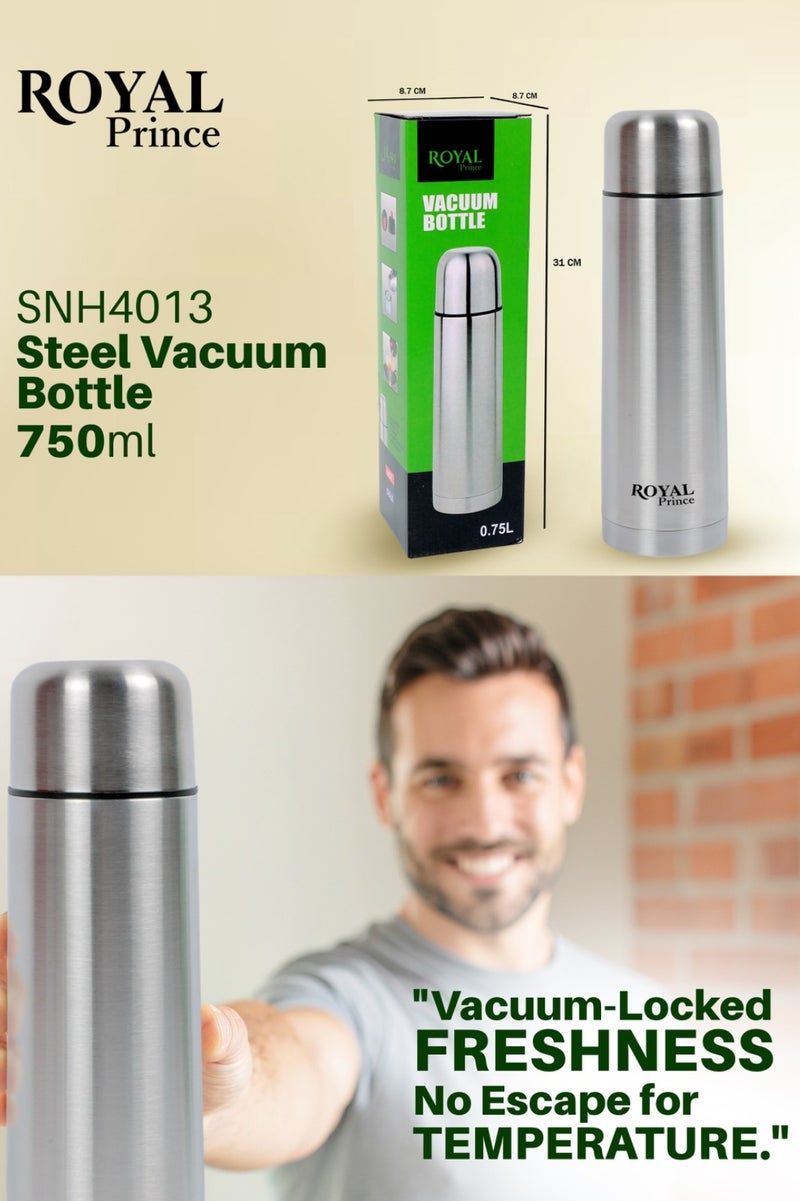 الأمير الملكي زجاجة مفرغة من الفولاذ المقاوم للصدأ سعة ٧٥٠ مل - قارورة ساخنة وباردة | زجاجة ماء مانعة للتسرب وخالية من مادة BPA مع غطاء بقفل قلاب | كوب سفر معزول حراريًا | آمنة للاستخدام في غسالة الأطباق - Image 3