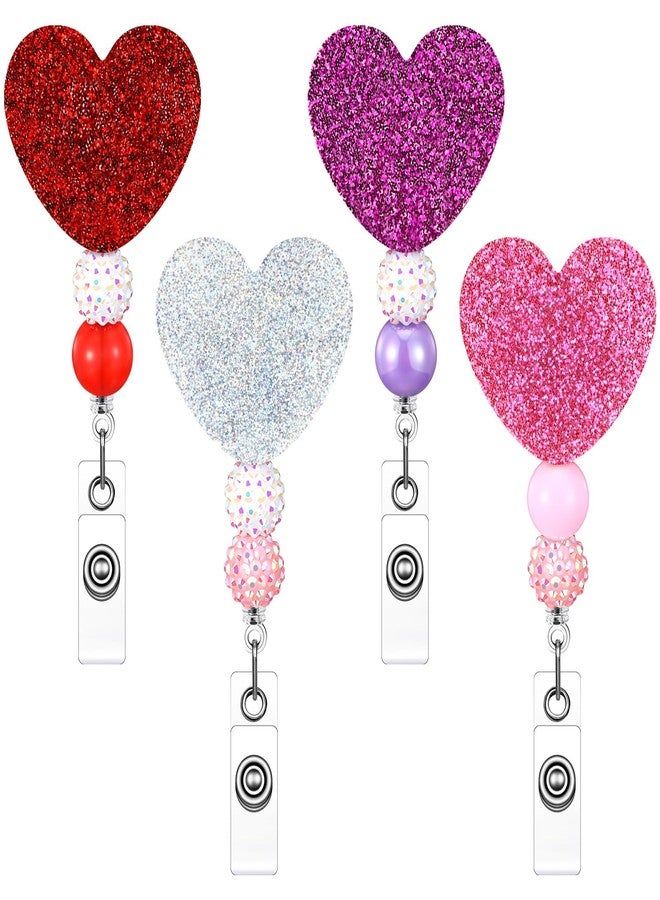Giegxin 4 Pcs Valentines Badge Reel Retractable Acrylic Heart Love Badge Holder Reels Clips for Pediatric Nurses Medical Assistant ID Badges Name Tag Card - Image 1