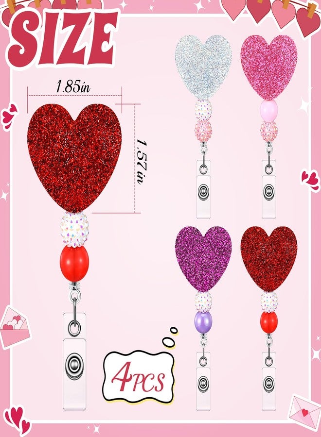 Giegxin 4 Pcs Valentines Badge Reel Retractable Acrylic Heart Love Badge Holder Reels Clips for Pediatric Nurses Medical Assistant ID Badges Name Tag Card - Image 2