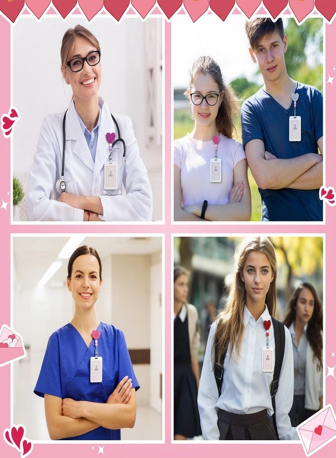 Giegxin 4 Pcs Valentines Badge Reel Retractable Acrylic Heart Love Badge Holder Reels Clips for Pediatric Nurses Medical Assistant ID Badges Name Tag Card - Image 5
