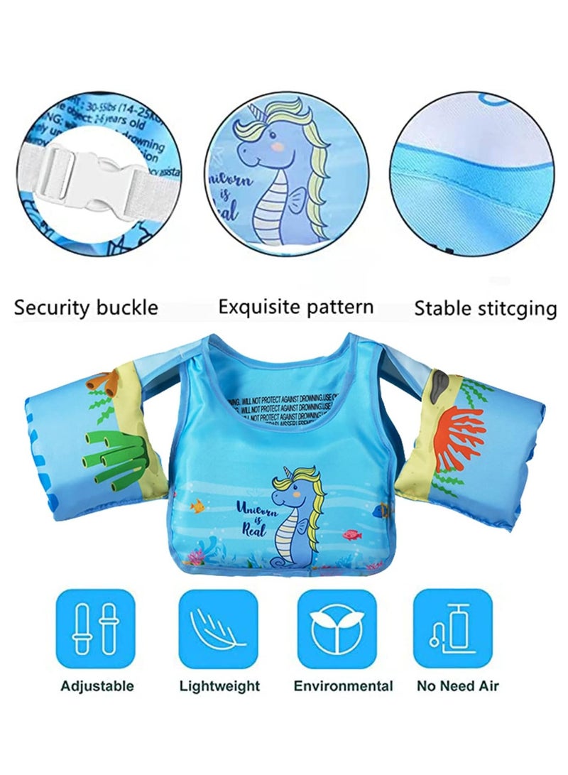Toddler Swim Vest Kids Water Wings Arm Floaties for 30-50 Pounds Infant Safety Swim Aid Jumper Inflatable Swim Arm Bands Float Sleeves Swimming Armbands for Sea/Pool/Beach/Training (Seahorse) - Image 3