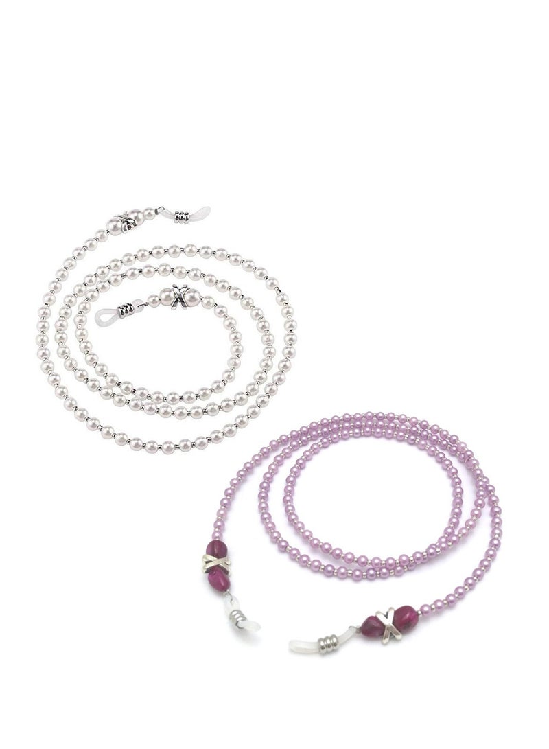 Elegant Pearl Eyeglass Chain, 2PCS Anti-Lost Sunglasses Lanyard for Women and Girls, Stylish Hook and Loop Closure, Perfect for Reading Glasses and Myopic Eyewear - Image 1