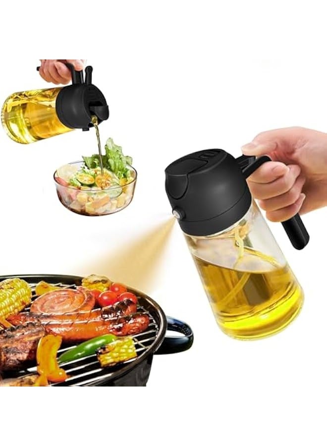 NIBEMINENT Oil Sprayer for Cooking, 2 in 1 Olive Oil Dispenser Bottle for Kitchen, 16oz/470ml Premium Glass Oil Bottle, Food-grade Oil Mister for Air Fryer, Salad, Frying, BBQ (Black) - Image 1