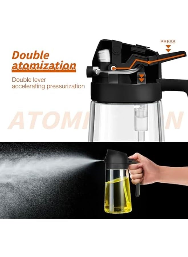 NIBEMINENT Oil Sprayer for Cooking, 2 in 1 Olive Oil Dispenser Bottle for Kitchen, 16oz/470ml Premium Glass Oil Bottle, Food-grade Oil Mister for Air Fryer, Salad, Frying, BBQ (Black) - Image 2
