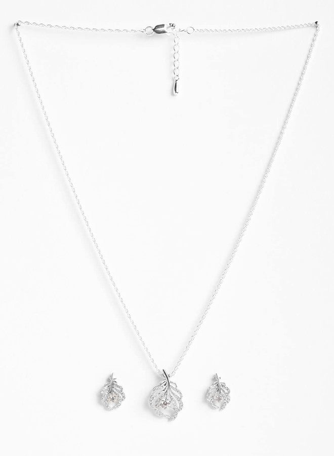CLARA 925 Sterling Silver Nusa Pendant Earring Chain Jewellery Set | Rhodium Plated, Swiss Zirconia | Gift for Women & Girls - Image 3