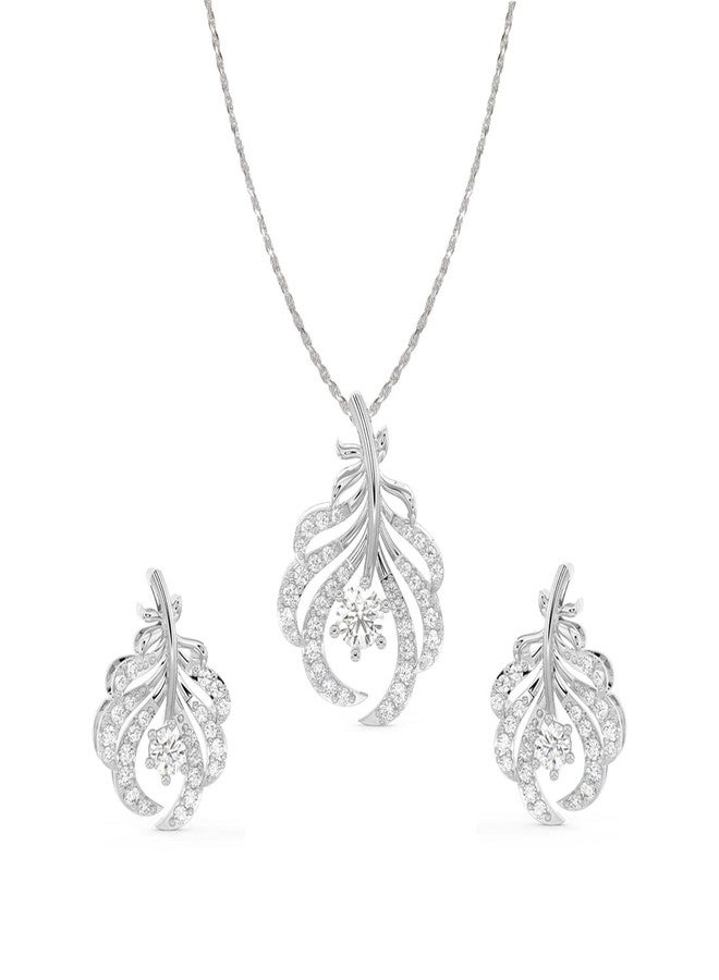 CLARA 925 Sterling Silver Nusa Pendant Earring Chain Jewellery Set | Rhodium Plated, Swiss Zirconia | Gift for Women & Girls - Image 1