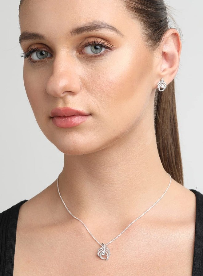 CLARA 925 Sterling Silver Nusa Pendant Earring Chain Jewellery Set | Rhodium Plated, Swiss Zirconia | Gift for Women & Girls - Image 5