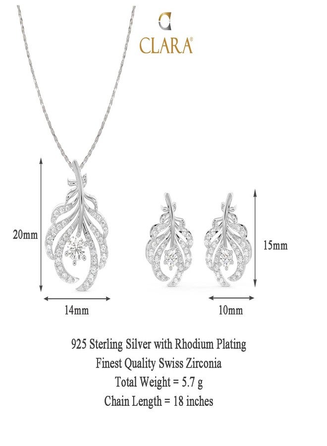 CLARA 925 Sterling Silver Nusa Pendant Earring Chain Jewellery Set | Rhodium Plated, Swiss Zirconia | Gift for Women & Girls - Image 4