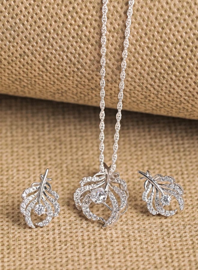 CLARA 925 Sterling Silver Nusa Pendant Earring Chain Jewellery Set | Rhodium Plated, Swiss Zirconia | Gift for Women & Girls - Image 2