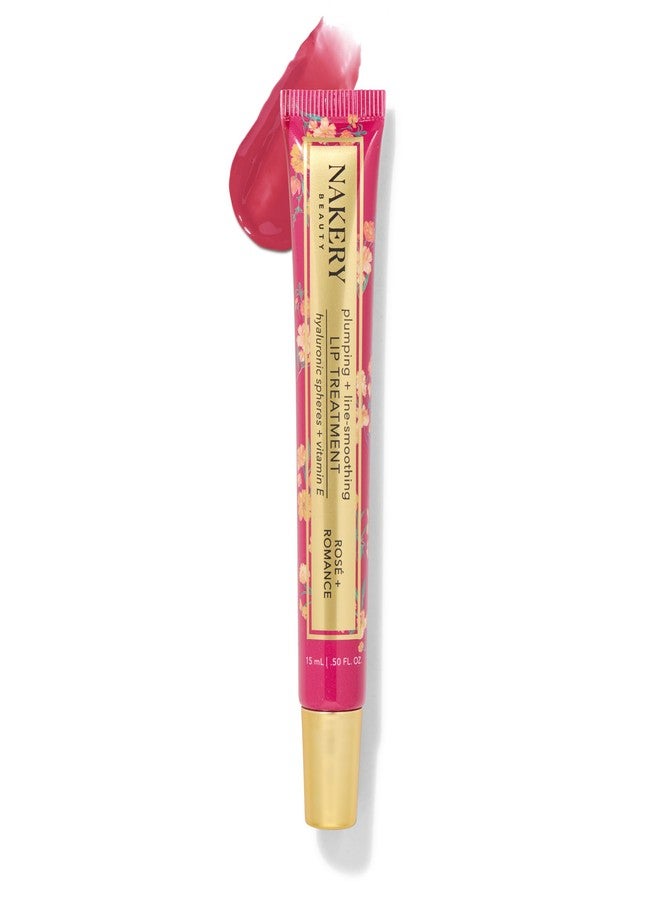 Nakery Plumping Lip Treatment for Dry Cracked Lips - Line Smoothing Lip Plumper for Women with Hyaluronic Acid Serum for Lips - Non Sticky Lip Gloss Plumper for Petal Soft Lips - Rose & Romance - Image 1