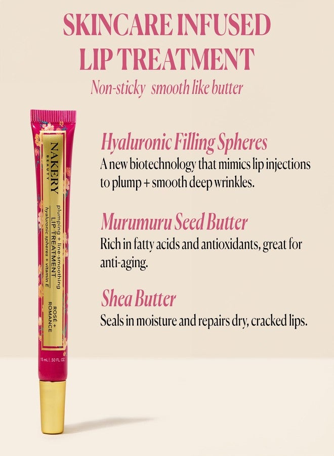Nakery Plumping Lip Treatment for Dry Cracked Lips - Line Smoothing Lip Plumper for Women with Hyaluronic Acid Serum for Lips - Non Sticky Lip Gloss Plumper for Petal Soft Lips - Rose & Romance - Image 2