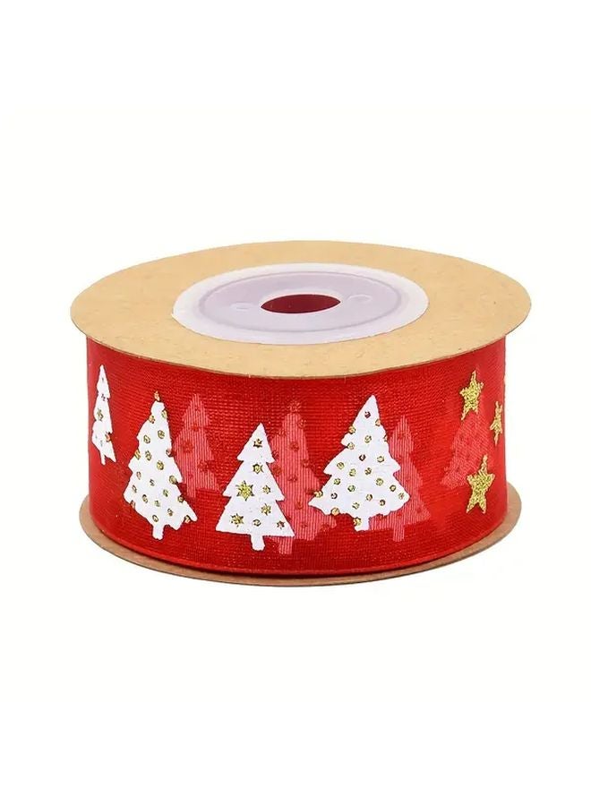 Premium Golden Foil Christmas Ribbon Red Green Wired Fabric For Tree Decorations - Image 1