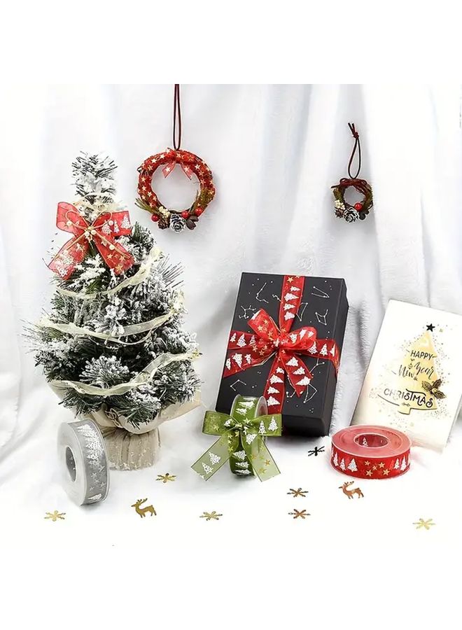 Premium Golden Foil Christmas Ribbon Red Green Wired Fabric For Tree Decorations - Image 2