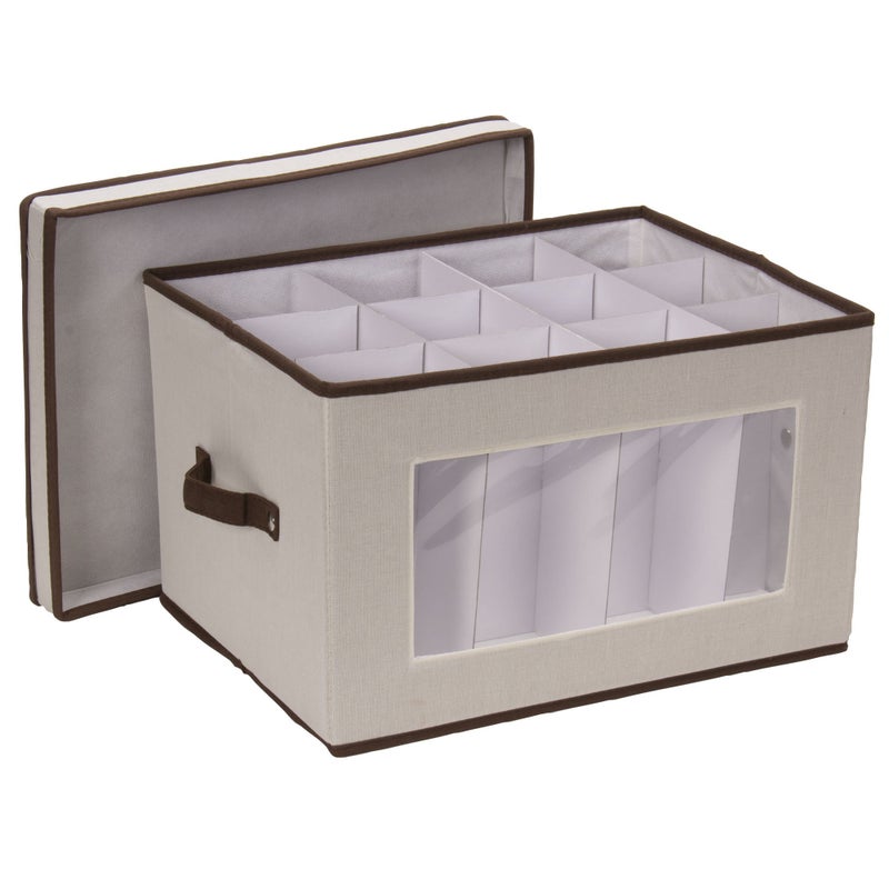 Household Essentials Household Essentials Stemware Storage Box Windowed Storage with Lid 12 Storage Compartments Double Handles Perfect for Storing Special Occasion Glassware 