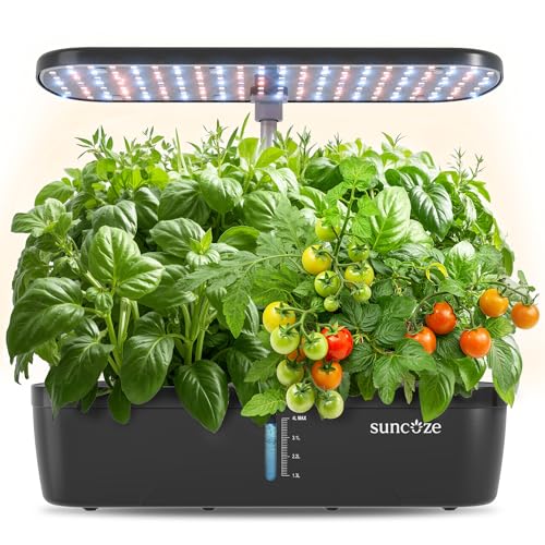 SUNCOZE Hydroponics Growing System Kit 12 Pods Indoor herb Garden with 20W LED Grow Light Visible Water Tank with Pump 22124 Adjustable Height Indoor Gardening System Gardening Gifts Black - Image 1