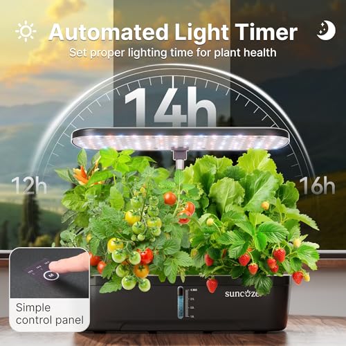 SUNCOZE Hydroponics Growing System Kit 12 Pods Indoor herb Garden with 20W LED Grow Light Visible Water Tank with Pump 22124 Adjustable Height Indoor Gardening System Gardening Gifts Black - Image 3