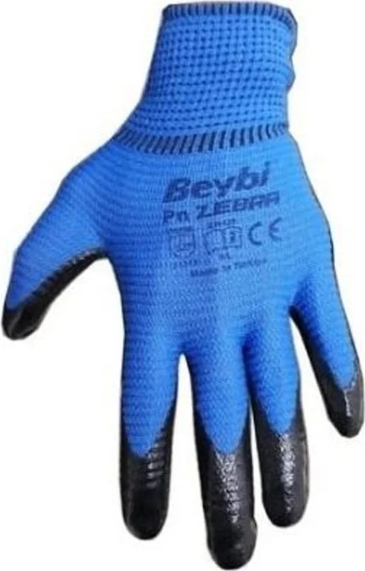 بيبيسي Beybi Zebra Nitrile Coated Knitted Gloves Worker Gloves Blue 15 Pairs