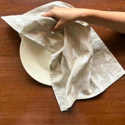 Oak & Lily Set of 3 Kitchen Napkins | Dish Towels | 100% Cotton | Premium European Quality | Washable, Large Size (40 * 60cm) Kitchen Cloth for Roti, Cleaning, Drying, Wiping | Beige Heart Print - Image 5