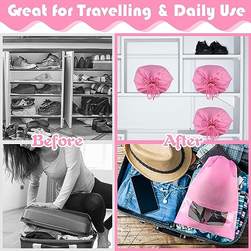 Coidea Pink Travel Shoe Bags - 5 Pcs Non-Woven Drawstring Packing Bags with Clear Window (15.7" x 11.8") - Image 5