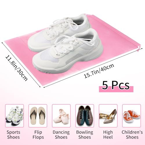 Coidea Pink Travel Shoe Bags - 5 Pcs Non-Woven Drawstring Packing Bags with Clear Window (15.7" x 11.8") - Image 2