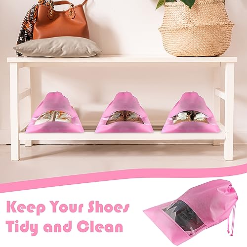 Coidea Pink Travel Shoe Bags - 5 Pcs Non-Woven Drawstring Packing Bags with Clear Window (15.7" x 11.8") - Image 4