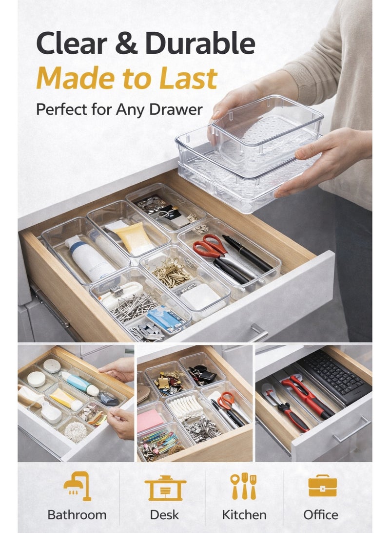IKBEN 17-Piece Drawer Organizer Set – Practical Size Storage Bins for Kitchen, Bathroom, Vanity & Office, Clear Plastic Drawer Organization System - Image 4