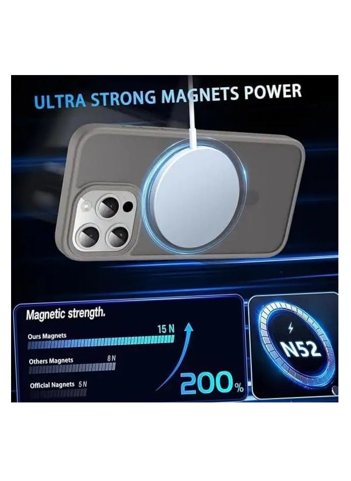 YoYoTech iPhone 15 Pro Matte Finish Magnetic Case [Compatible with MagSafe] [14 FT Drop Protection] Matte Translucent Back Full Protection Cover Natural Grey Titanium  - Image 2