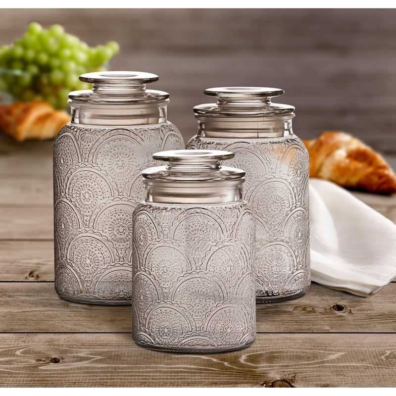 Style Setter Canister Set 3-Piece Glass Jars in 34oz, 44oz & 54oz Retro Design Lids for Cookies, Candy, Coffee, Flour, Sugar, Rice, Pasta, Cereal & More - Image 2