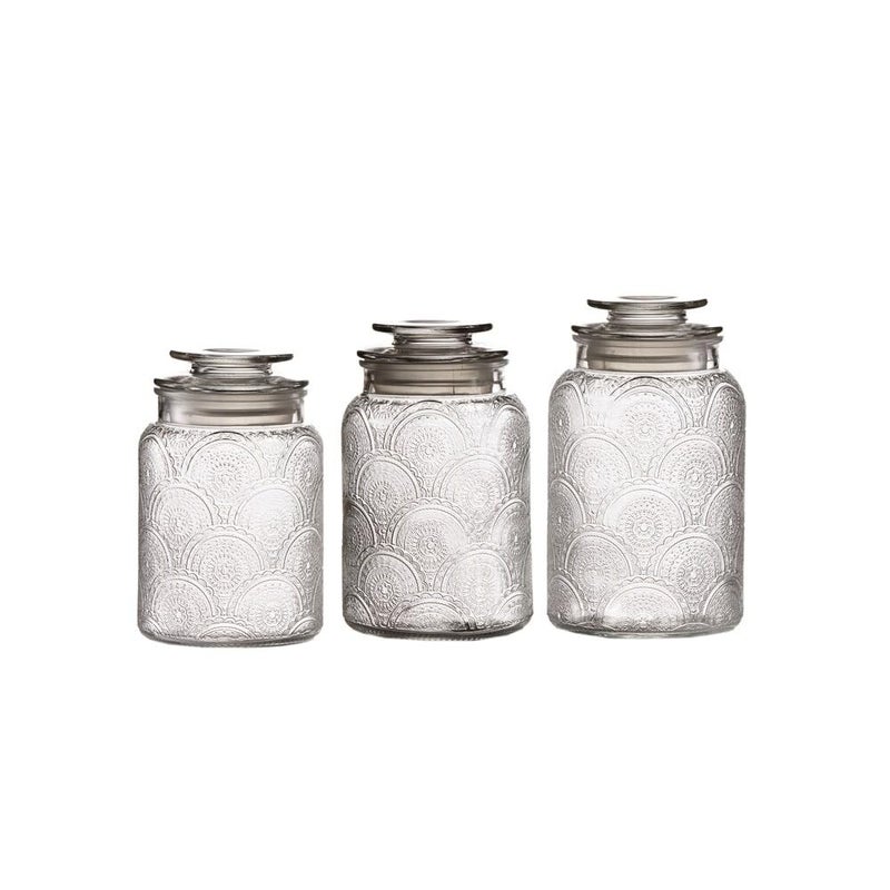 Style Setter Canister Set 3-Piece Glass Jars in 34oz, 44oz & 54oz Retro Design Lids for Cookies, Candy, Coffee, Flour, Sugar, Rice, Pasta, Cereal & More - Image 1