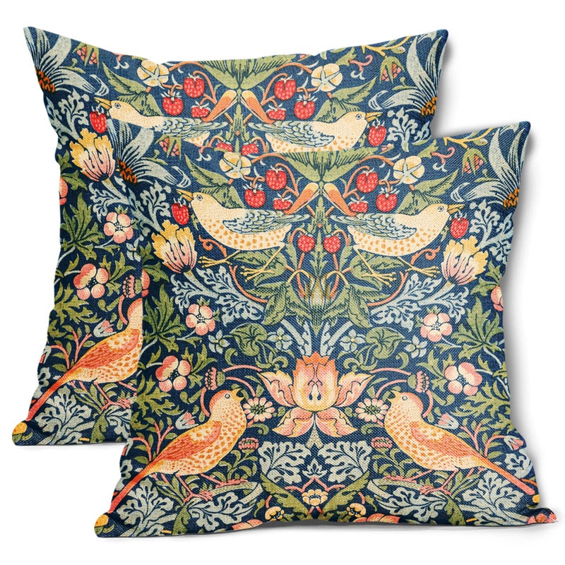 aportt Chinoiserie Blue Sage Green Teal Pimpernel Pillow Covers 20X20 in Set of 2 Colorful Floral Bird Red Strawberry Pillow Cases Vintage Flower Throw Pillowcases Home Decor - Image 1